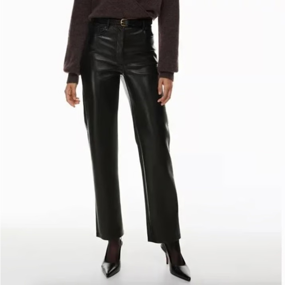 Wilfred Aritzia Melina Vegan Leather Pants Black Straight Leg High Rise